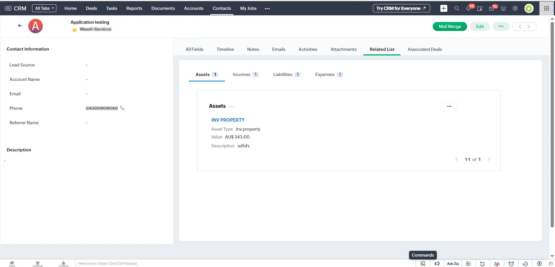 Contacts Canvas View for Related List in Zoho CRM for Finance Broker